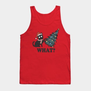 Cat Pushing Christmas Tree Tank Top